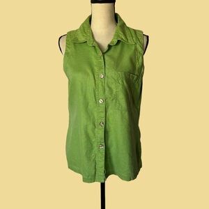Eddie Bauer Green Linen Sleeveless Button-Up